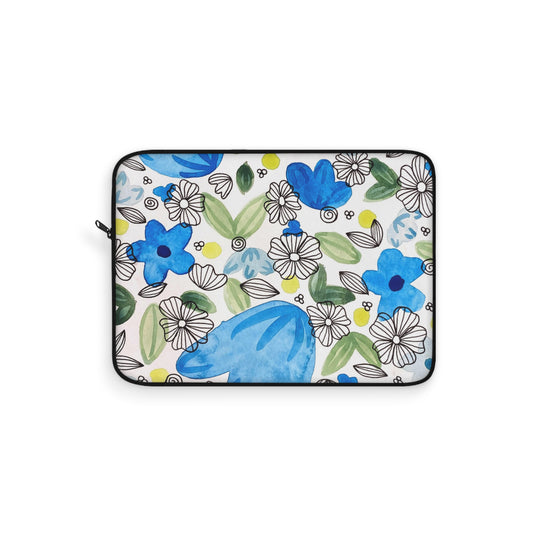 Blossom+Blue Laptop Sleeve — Floral Watercolor Art Print Laptop Sleeve