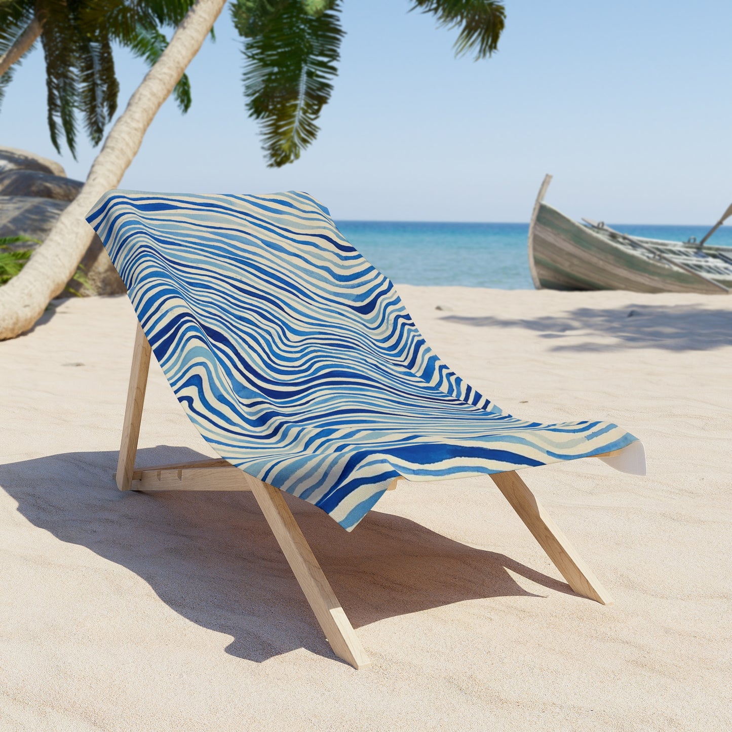 Ocean+Waves Beach Towel — Blue Wave Abstract Stripe Towel