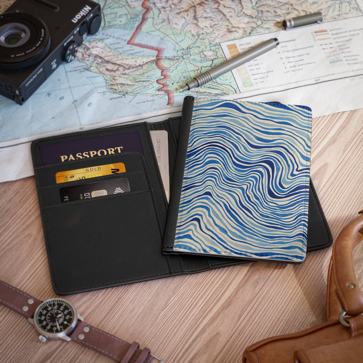 Ocean+Waves Passport Cover — Abstract Nautical Travel Passport Holder