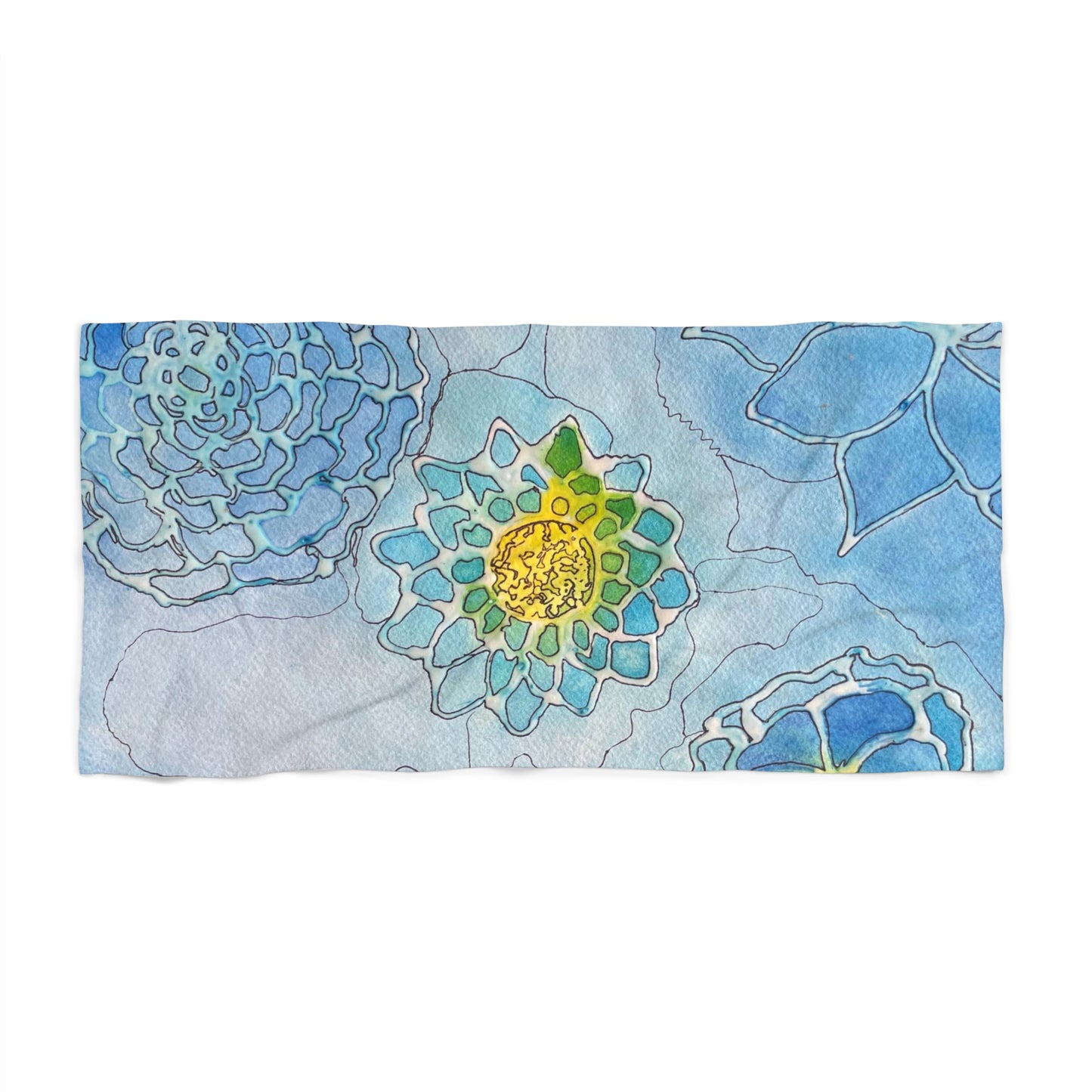 Water+Color Beach Towel — Blue Watercolor Succulent Design