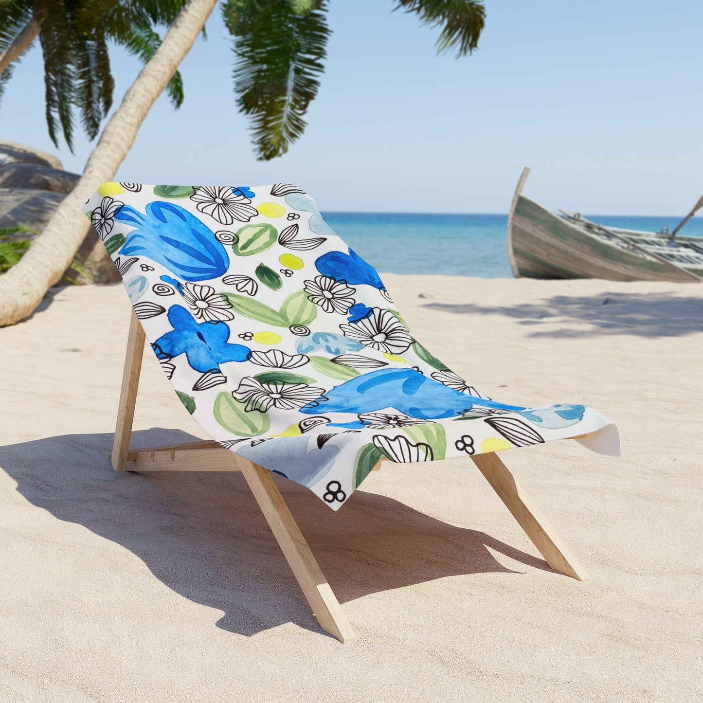 Blossom+Blue Beach Towel — Watercolor Blooms Summer Pool & Seaside Towel