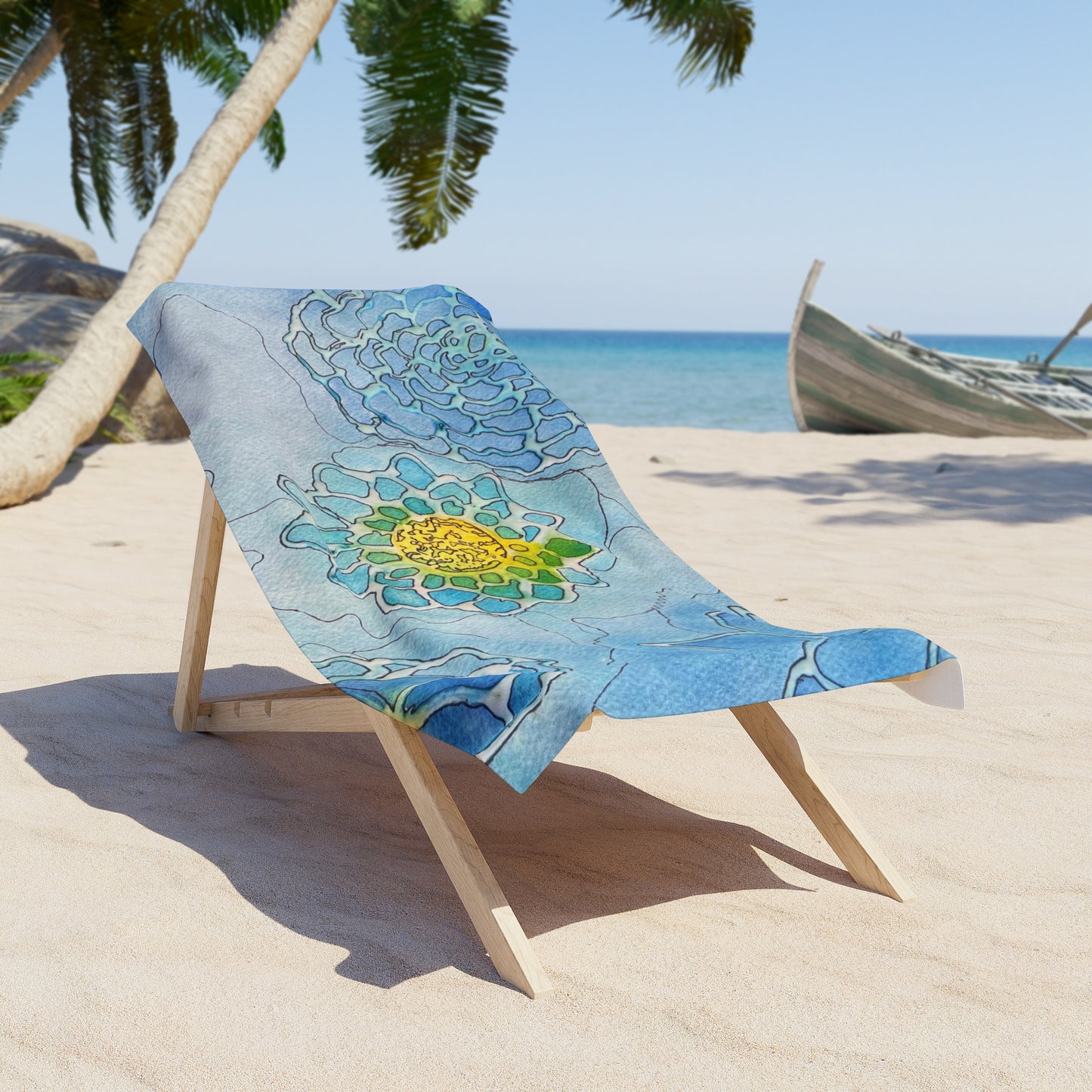 Water+Color Beach Towel — Blue Watercolor Succulent Design