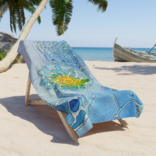 Water+Color Beach Towel — Blue Watercolor Succulent Design