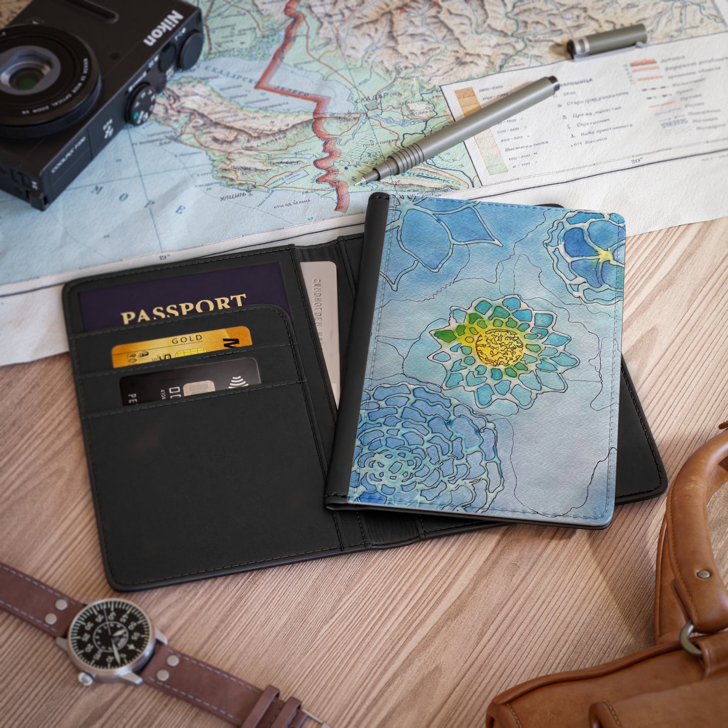 Water+Color Passport Cover — Blue Succulent Travel Document Holder