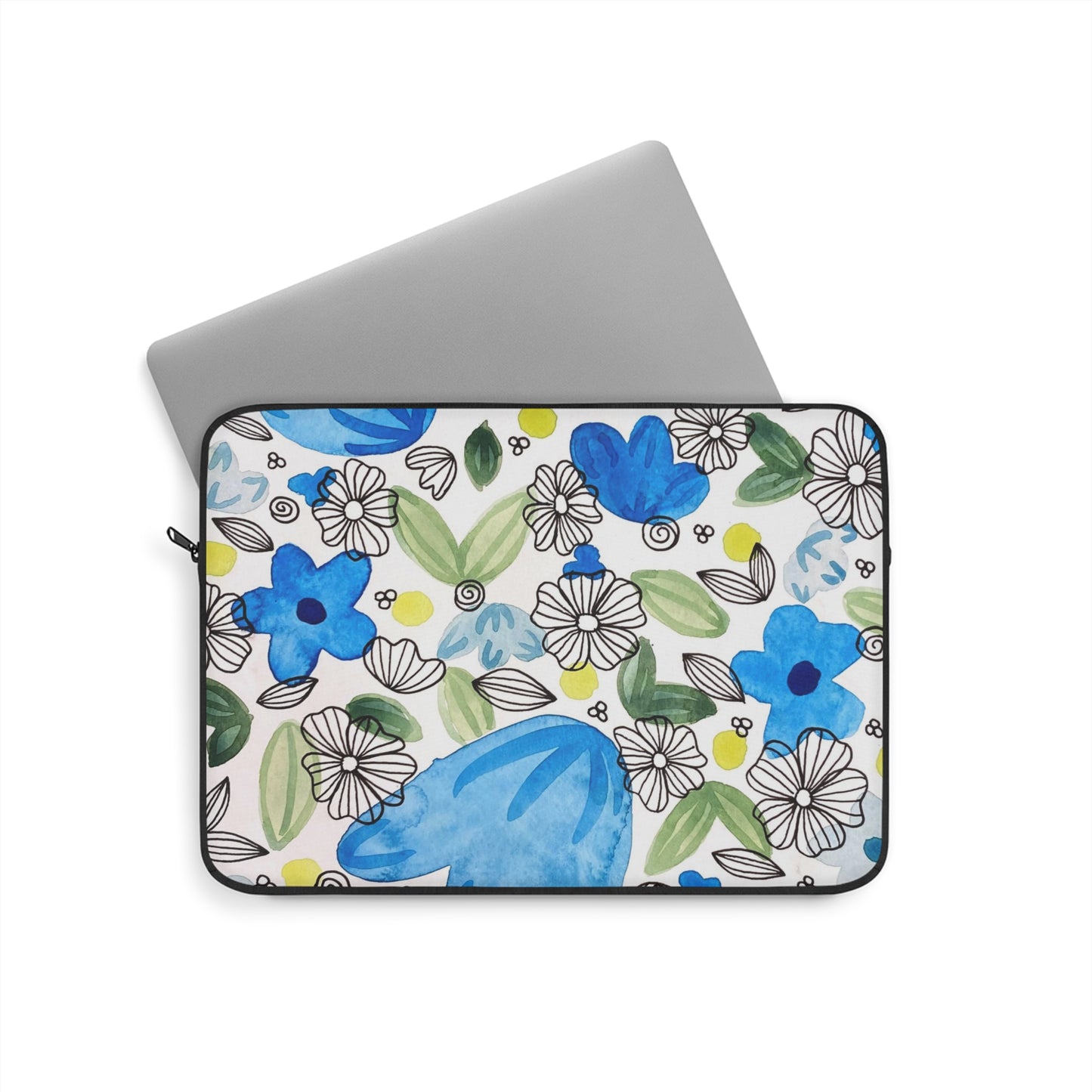 Blossom+Blue Laptop Sleeve — Floral Watercolor Art Print Laptop Sleeve