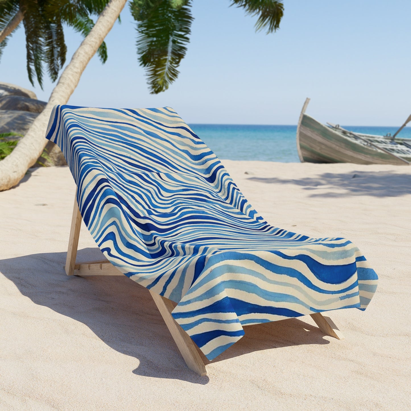 Ocean+Waves Beach Towel — Blue Wave Abstract Stripe Towel