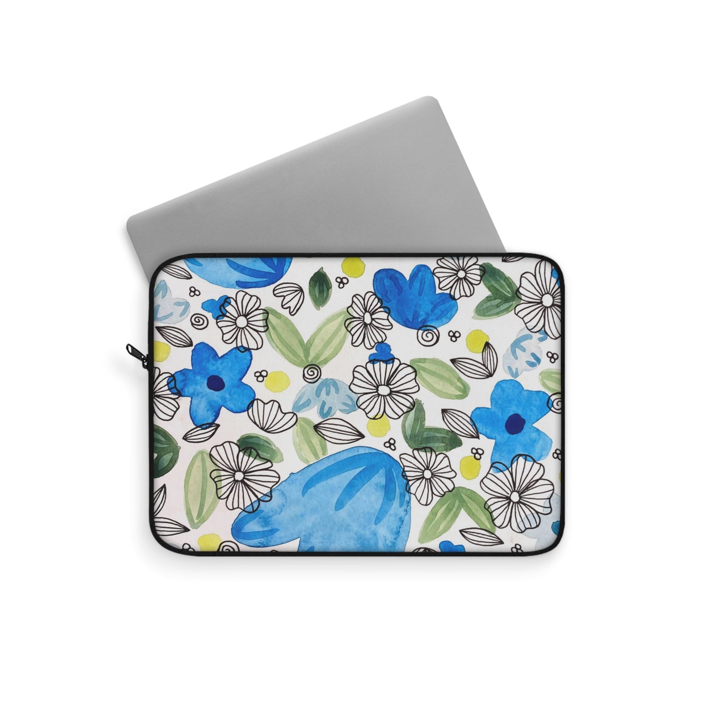 Blossom+Blue Laptop Sleeve — Floral Watercolor Art Print Laptop Sleeve