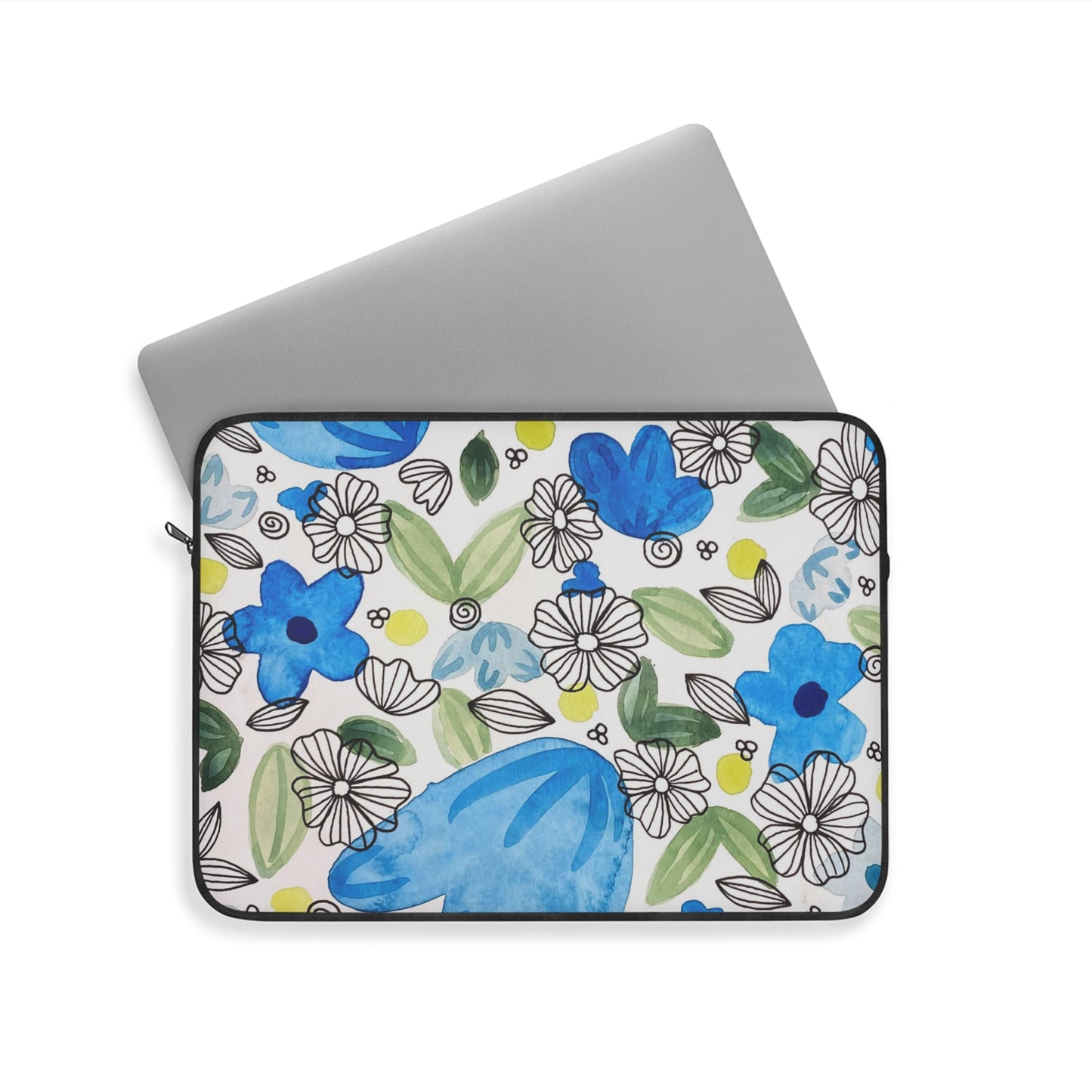 Blossom+Blue Laptop Sleeve — Floral Watercolor Art Print Laptop Sleeve