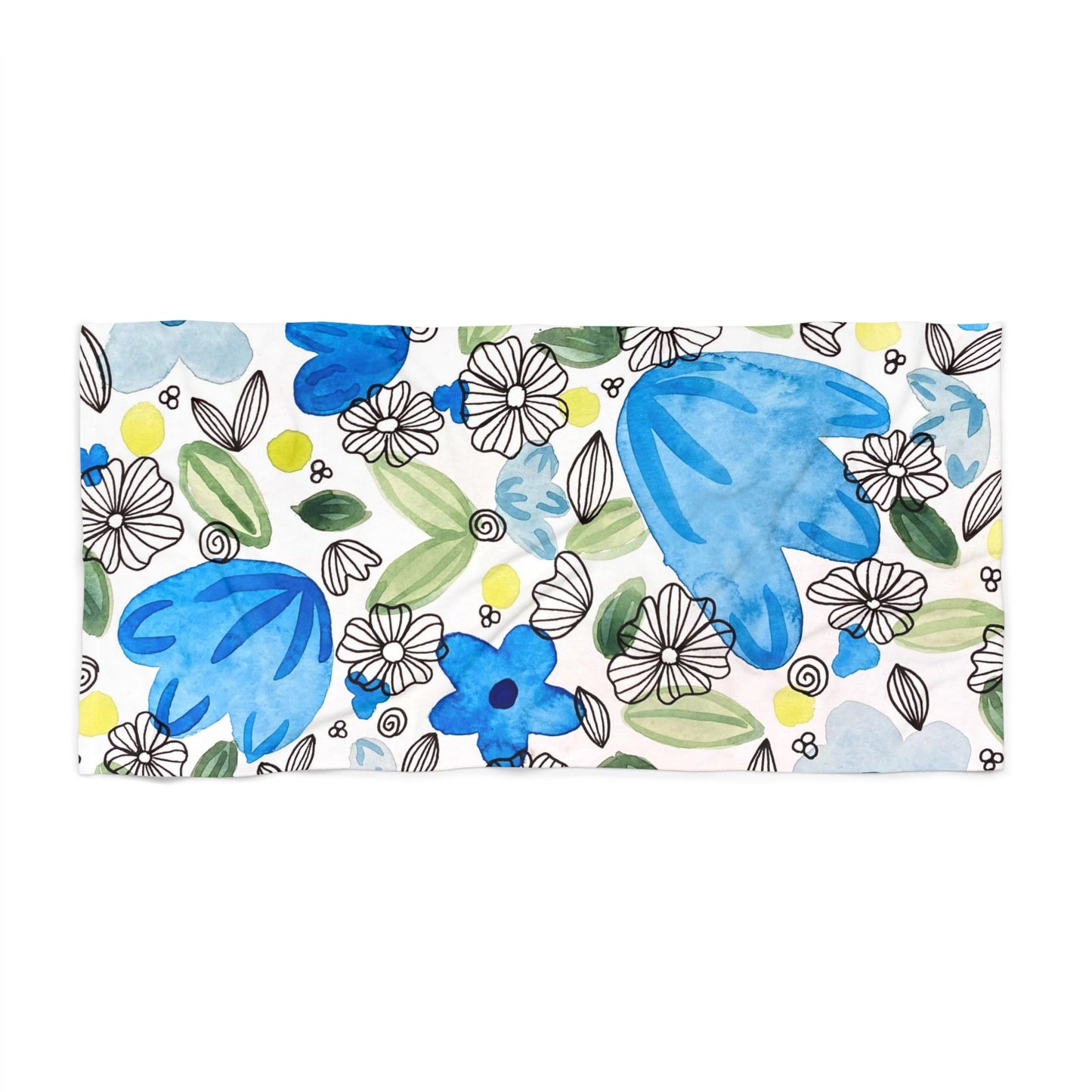 Blossom+Blue Beach Towel — Watercolor Blooms Summer Pool & Seaside Towel