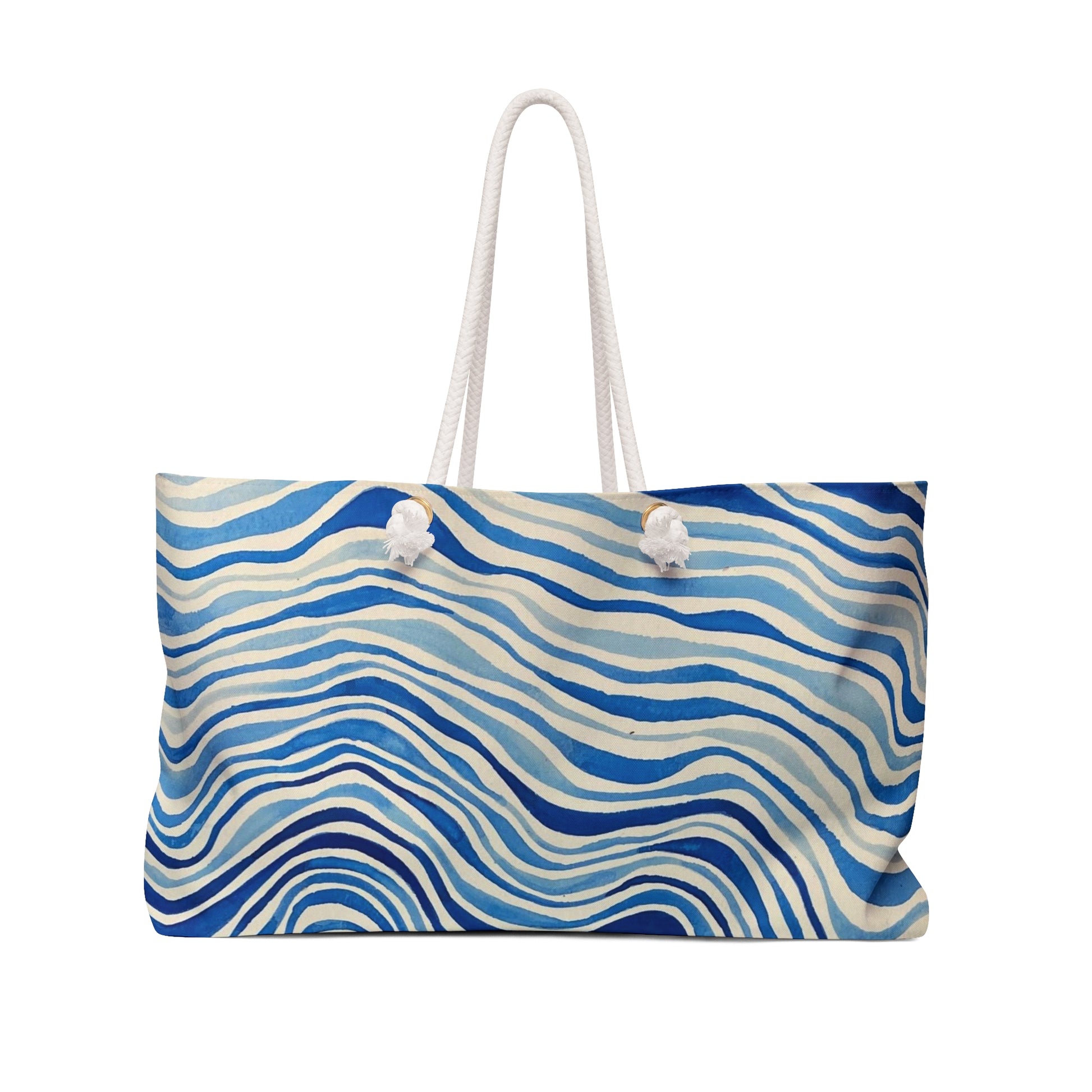 This Weekender Bag features a design inspired by the summer sea with beach waves and ocean themes, giving off a light and fun vibe. Exclusive Ocean+Waves design celebrates water in motion—each crest and curl rendered in striking detail on a weekender that's equal parts art and utility.Perfect for a weekend getaway or trip to the beach, this bag is relevant to those who love the ocean and summer vacations.