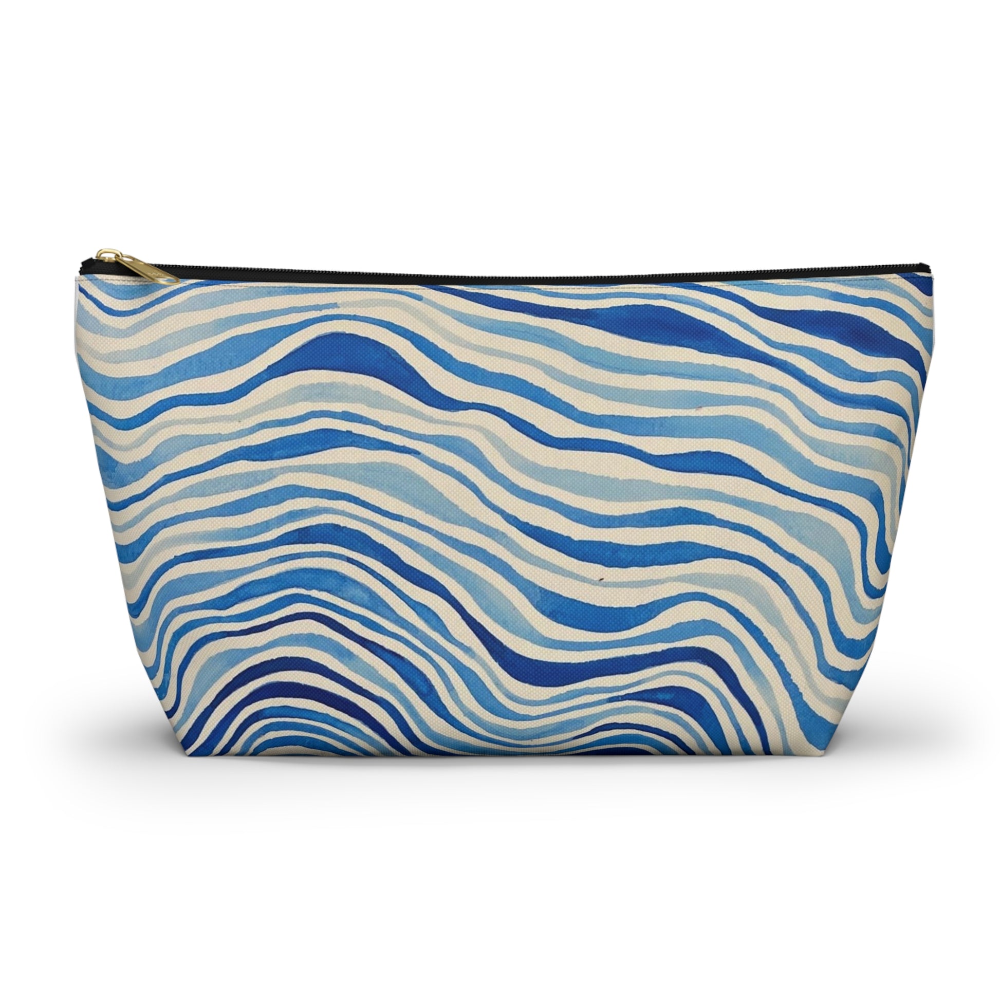 Small enough to toss in any bag, beautiful enough to leave out on your counter—functional art for the organized travelerOur t-bottom pouches vary from small to large and can be used for pretty much anything. They make excellent pencil cases and cosmetic travel bags. They are constructed from a durable material with a zipper closure.